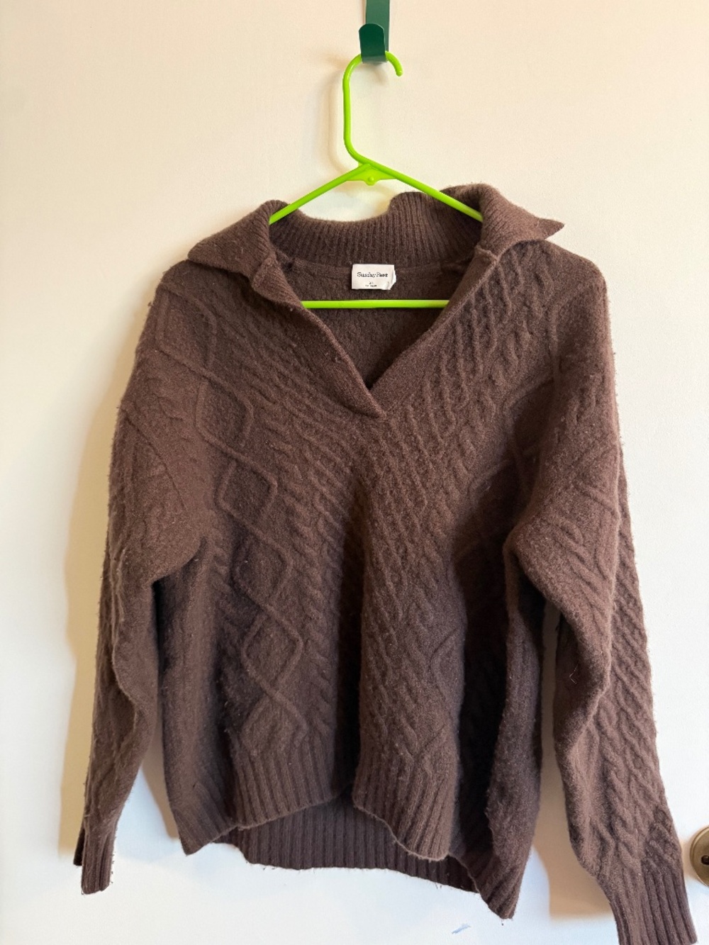 Aritizia Brown Cable Knit Sweater with Quarter Zip Neckline